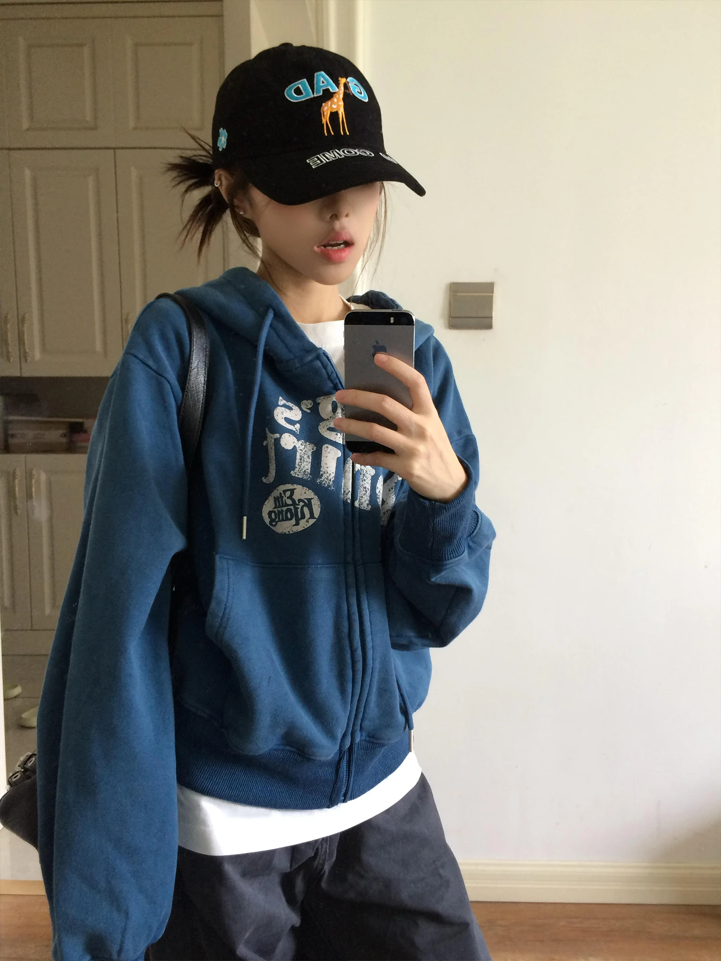 Retro American Washed Letter Hoodie Women's Loose Casual Open Cardigan Jacket Autumn New Design Sensation Girl Standard Fit
