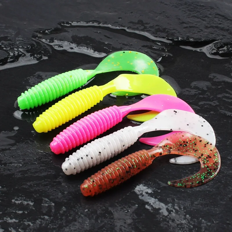 Angeln Weiche Köder Curlytail Köder Jig Kopf Haken 10 Stücke 50 Stücke Schwimmen Angeln Köder für Barsche Alle Fische Injizierte Salze und Geruch