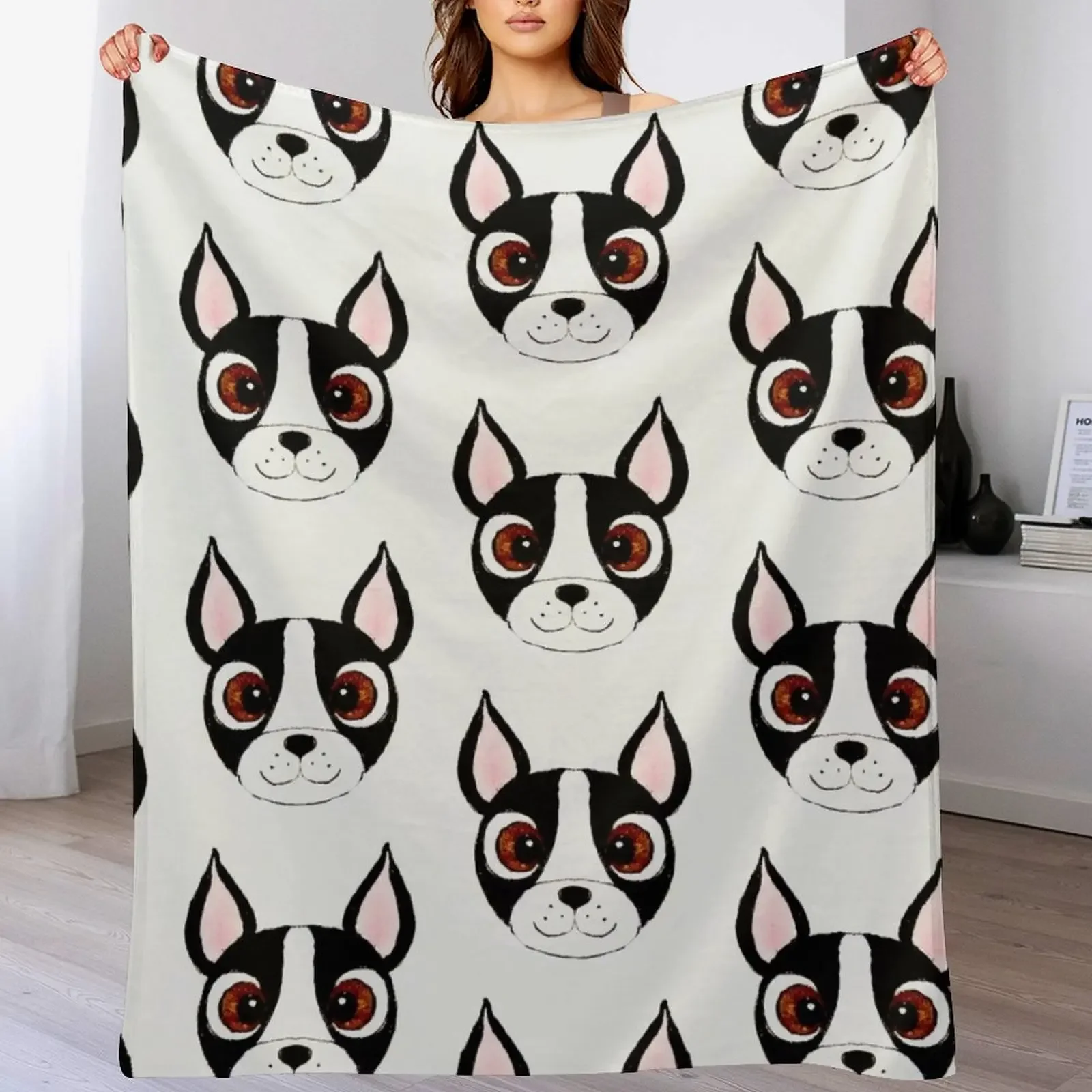 

Boston Terrier Cartoon Throw Blanket Luxury Furrys Sofa Quilt Soft Big Blankets