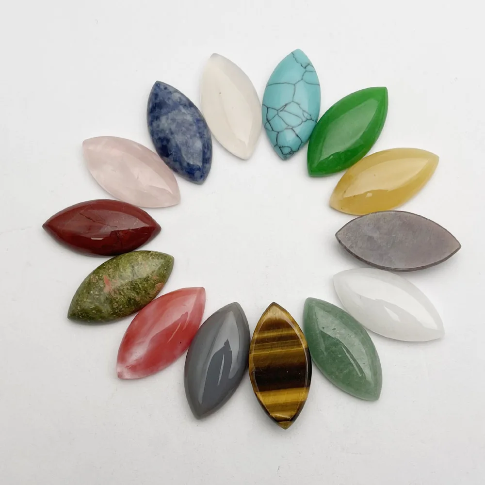 Fashion 30X15mm mixed Natural gem Stone Bead Marquise Shape cabochon for jewelry making charm Pendant Earring accessories 14PC