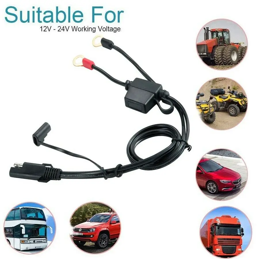 

12-24v Volt Motorcycle Battery Terminal Ring Sae Connector Harness Charger Adapter Cable Extension Cord Cable Harness