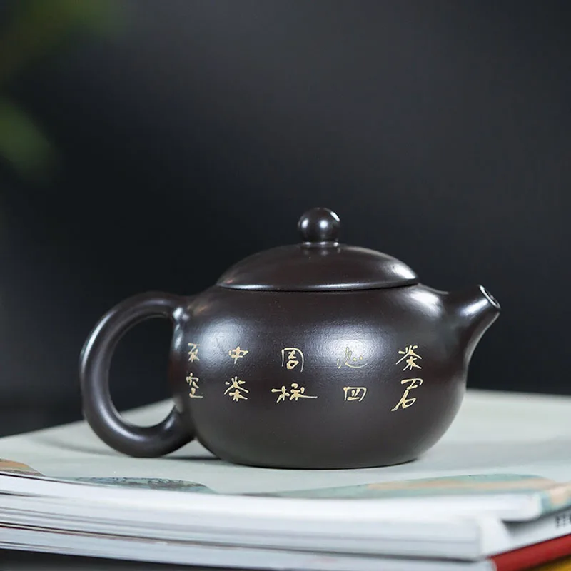 Chinese Style Longevity Peach Xishi Teapot, Purple Clay Raw ore black mud Kung Fu Household, Pure Handmade, 210ML, Tea Pots, 1Pc