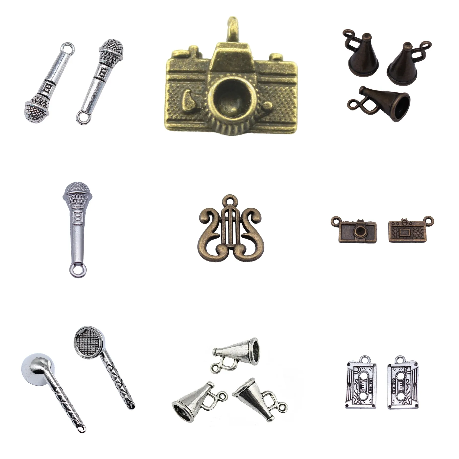 Antique Silver Color Microphone Earphone Audio Charms Pendant Music For Necklace Bracelet Earring DIY Jewelry Findings