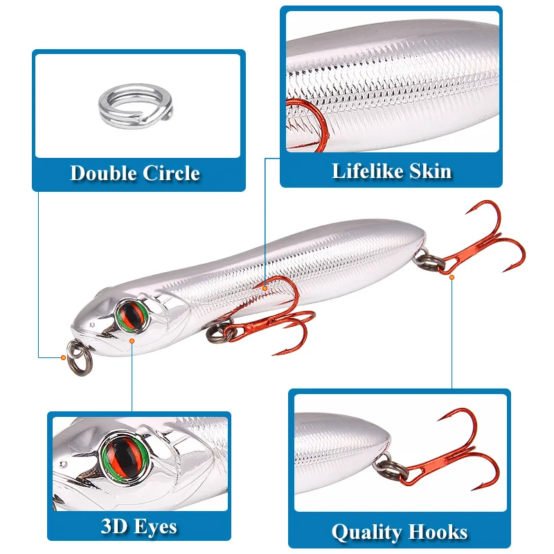 1 Stück/8 Stück 10cm/15,6g Schwimmender Angelköder Pencil Bait Popper Oberflächenköder Künstliche Köder Set für Karpfenangeln – Detail 4