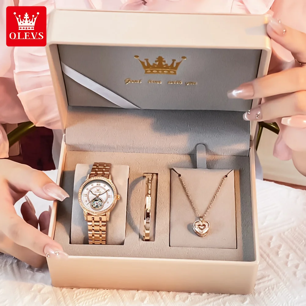 OLEVS 7036 Automatic Mechanical Watch for Ladies Diamond Dial Flywheel Design TOP Brand Elegant Women's Watches NEW Trend