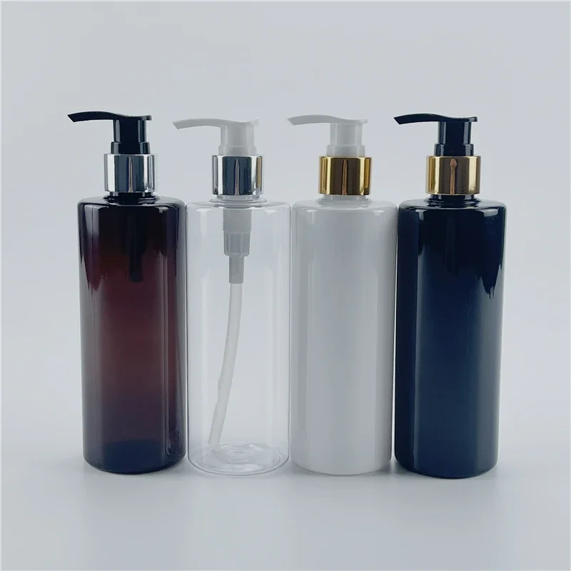 

300ML X 20 Silver Gold Collar Lotion Pump Cosmetics Bottles Empty Plastic Containers For Shampoo Lotion Liquid Soap Sub-bottling