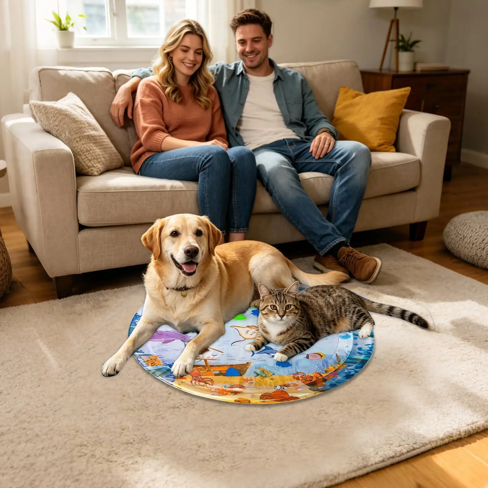 Thicken Interactive Cat Play Mat Water Bed Sensory Pet Supplies for Puppy Kitten Indoor Outdoor Home Living Room Balcony Summer