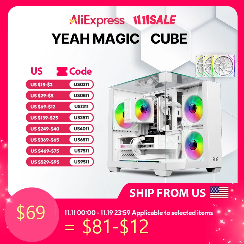 

Чехол для настольного компьютера Yeah Magic CUBE поддерживает материнские платы MATX/ITX, корпус ARGB, вентилятор * 3 чехла для игрового ПК
