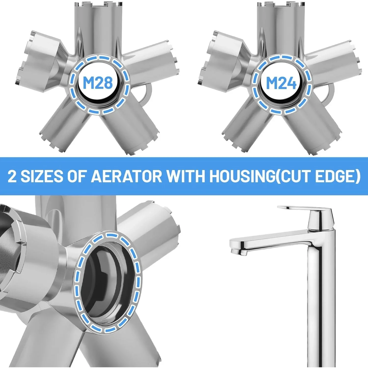 TINSOL Heavy-Duty Metal Faucet Aerator Remover Tool - Fits M16.5-M28 Sizes, Hidden Thread, Housing Types, Home Plumbing Repair