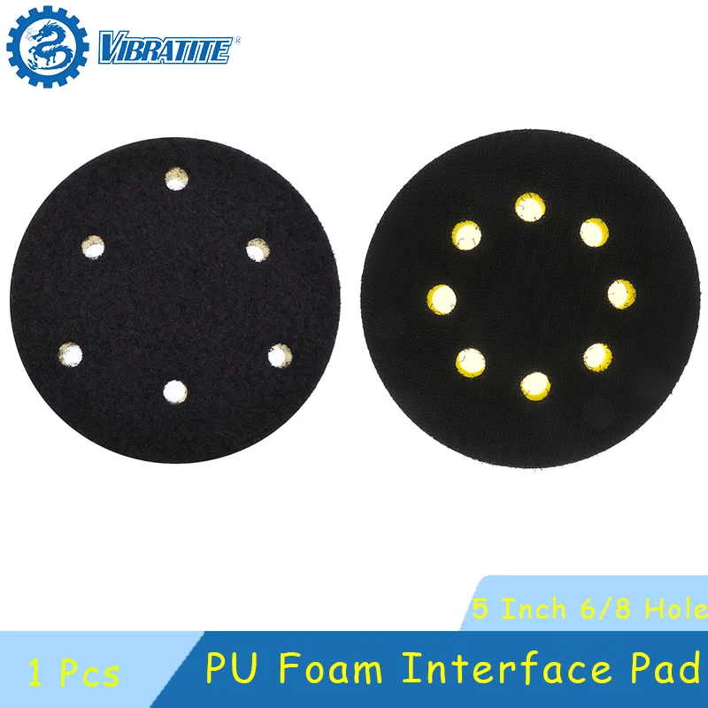 1 Pcs  5 Inch 125mm 6/8 Hole PU Foam Interface Pad for Hook and Loop Sanding Disc Backing Pad Polishing Power Polishing Metal