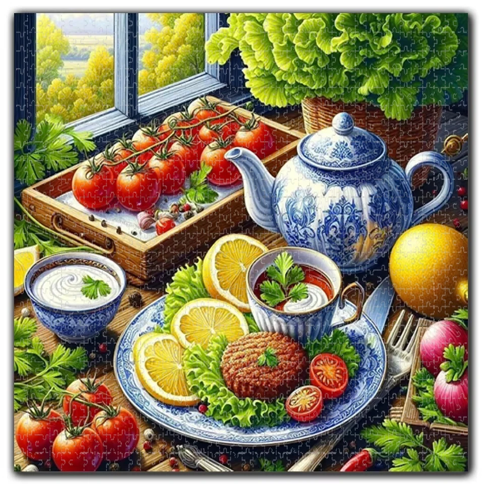 Jigsaw Puzzle 500/1000 Pieces Lemon Tomato Coffee Pattern Puzzles Adult Present Portable Box for Family Games Educational Toys