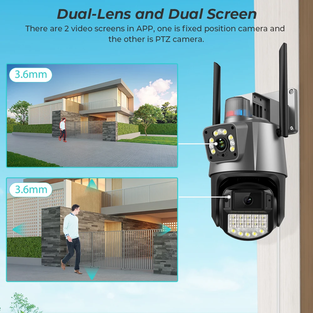 ビデオ監視カメラ,CCTV,8mp,4k,wifi,ip,4xズーム,デュアルレンズ,360度,デュアルスクリーン,ptz,自動追跡