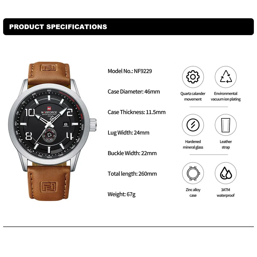 NAVIFORCE Original Luxury Men\'s Wristwatch Luminous Date Week Male Quartz Watch Casual Sports Waterproof Clock Relogio Masculino