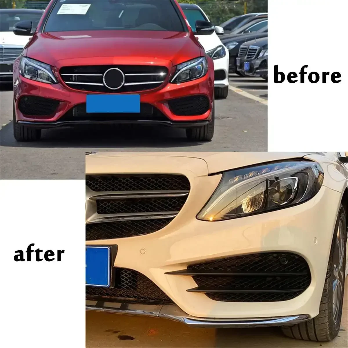 

Черный передний бампер, решетка, противотуманная фара, крышка для Mercedes Benz C Class W205 C180 C200 C260 2015 2016 2017 2018