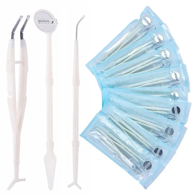 20Pack Disposable Dental Basic Instruments Kit Dental Mirror Explorer Probe Plier Oral Cleaning Hygiene Kit Dentist Tools