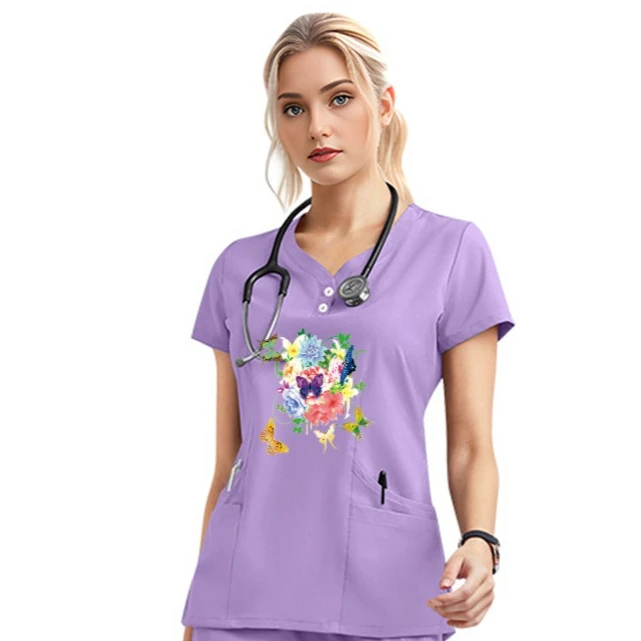 

Summer Ice Silk Cool Custom Printed Scrub Suit Medical Stretch Breathable Surgical Uniform Set