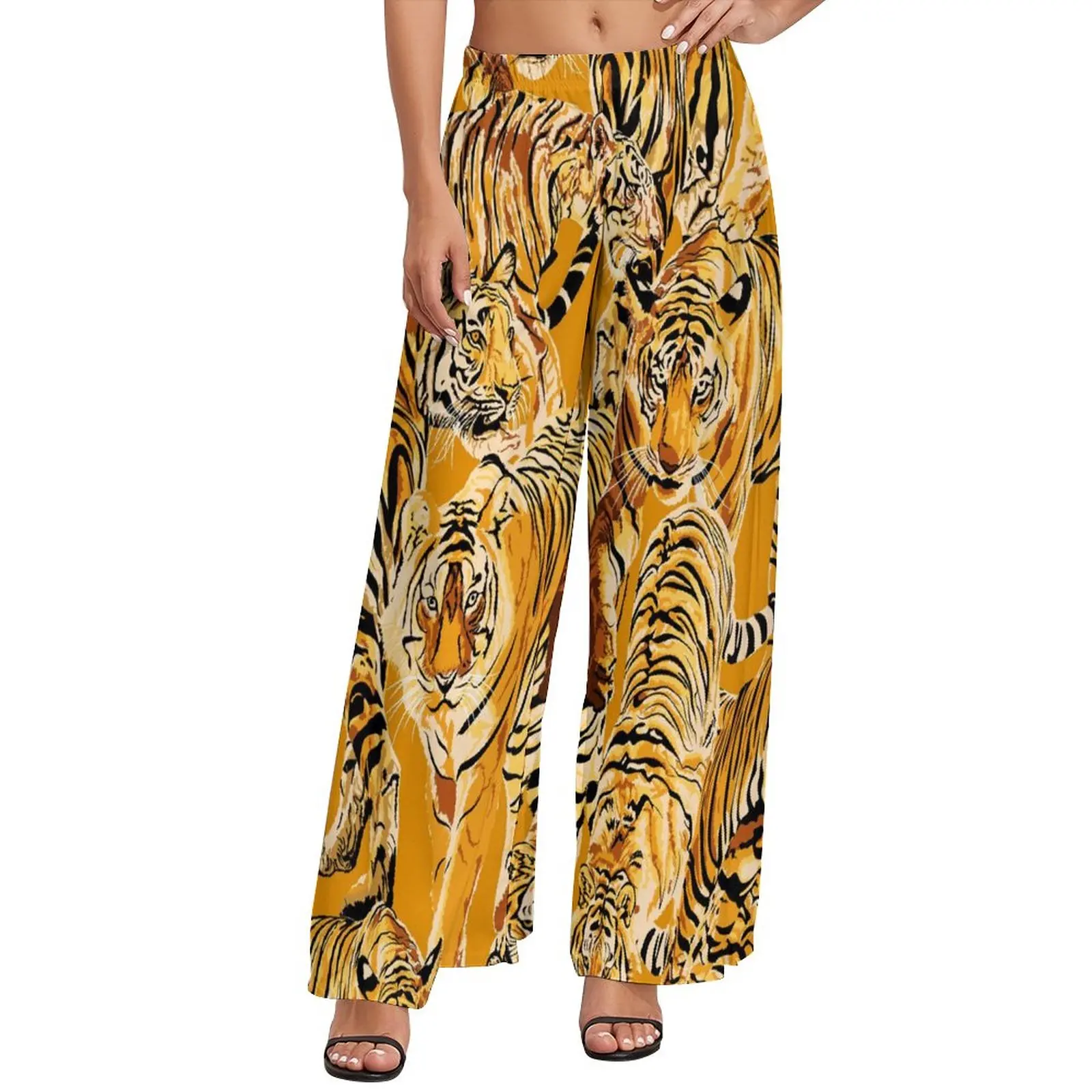 Pantalones rectos de tigre salvaje para mujer, pantalón de pierna ancha informal con estampado Animal, pantalones estéticos de gran tamaño