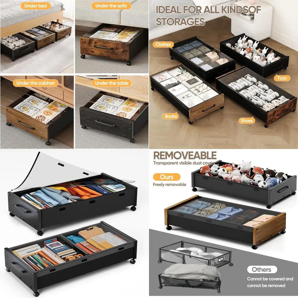 

Extra-Large 80L Rolling Underbed Storage Bin Set, 2-Pack with Removable Lid for Clothes, Shoes, and Blankets