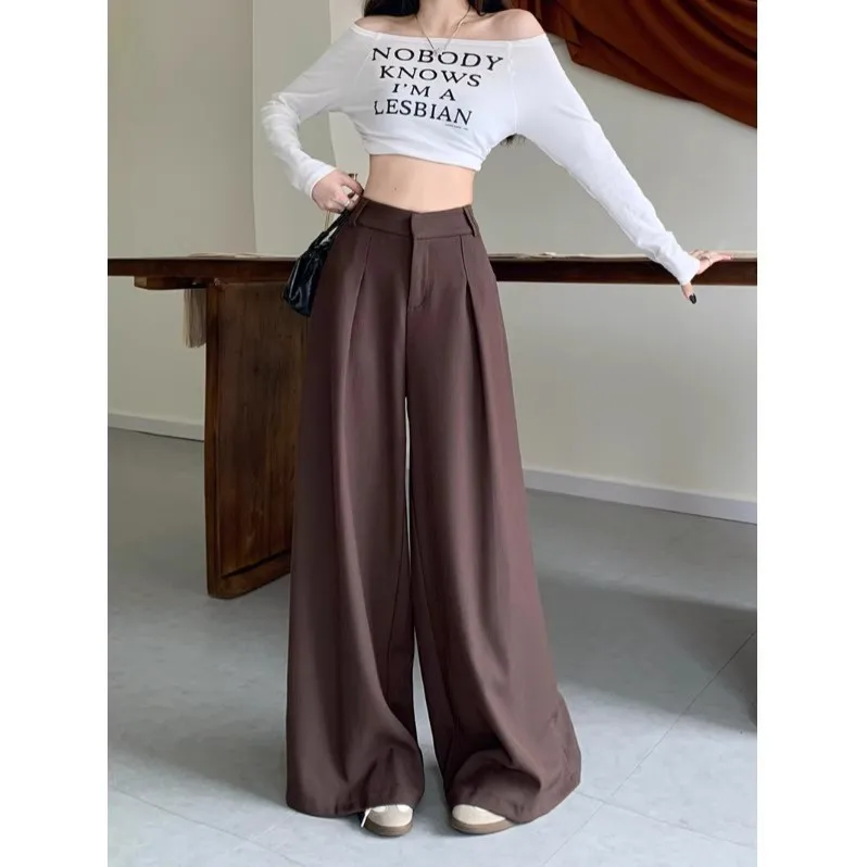 

Black wide-leg pants women's new spring and summer 2025 black drape floor trousers