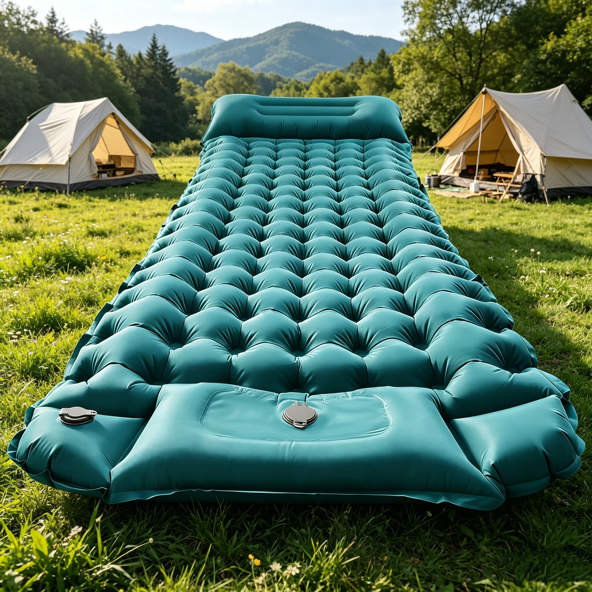 Extra Thick 4 Inch Self-Inflating Camping Sleeping Pad, Spliceable Outdoor Mat for Hiking & Fishing