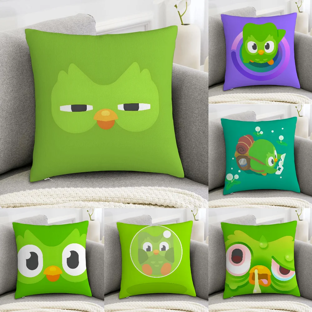 

D-Duolingo Owl D-Duo Pillow Case Sofa Decorative Home Double-sided Print Plush Square Throw Pillow Covers Cushion Decor Cover