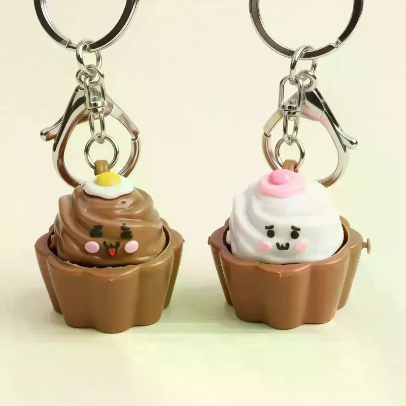 1Pcs Mini Simulation Cake Button Stress Relief Keychain Decompression Cake Clicker Keyring Bag Pendant Creative Office Gift