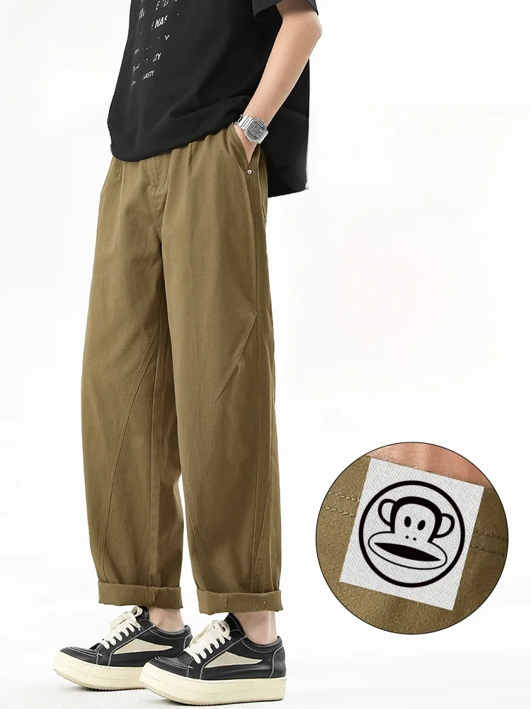 

Мужские повседневные брюки Paul Frank из чистого хлопка цвета хаки, свободные рабочие брюки, весенние модные прямые брюки со средней посадкой и застежкой-молнией