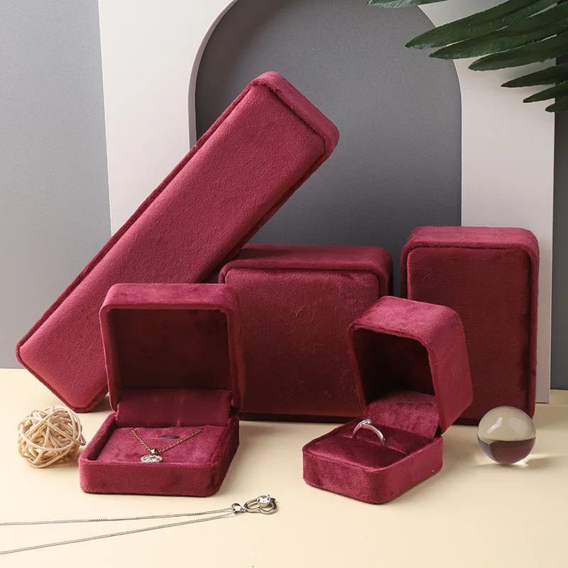 

Бархатный набор шкатулок для украшений: винно-красный органайзер для хранения колец, подвесок и серег, упаковочный футляр для женщин