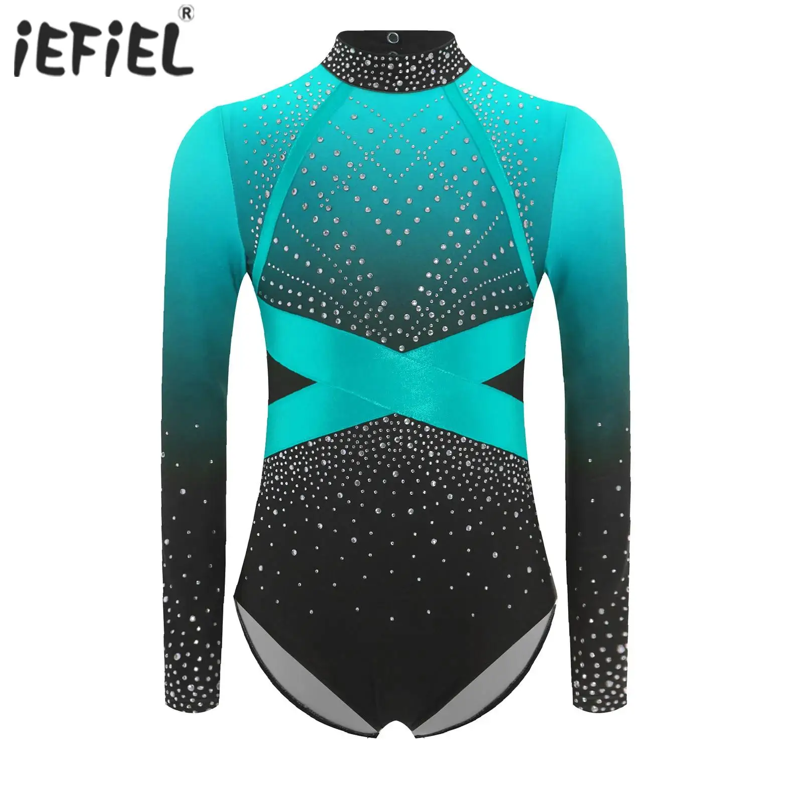 

Kids Girls Gymnastics Swimsuit for Ballet Dancing Shiny Faux Diamonds Rhinestone Figure Skating Bodysuit Dance Leotards Costumes