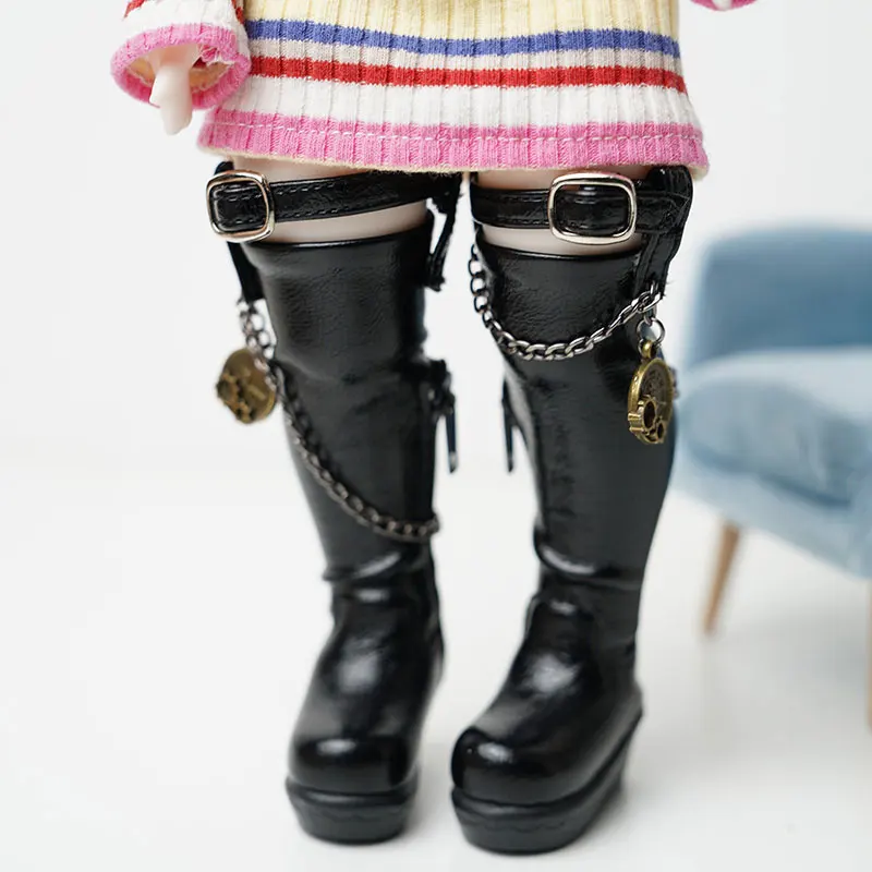1/6 Bjd Puppe Schuhe 4cm * 1,8cm Handgemachte Mode Einfarbig Dicken Sohlen Leder Über Kniehohe Stiefel für Bjd Puppe Zubehör Spielzeug