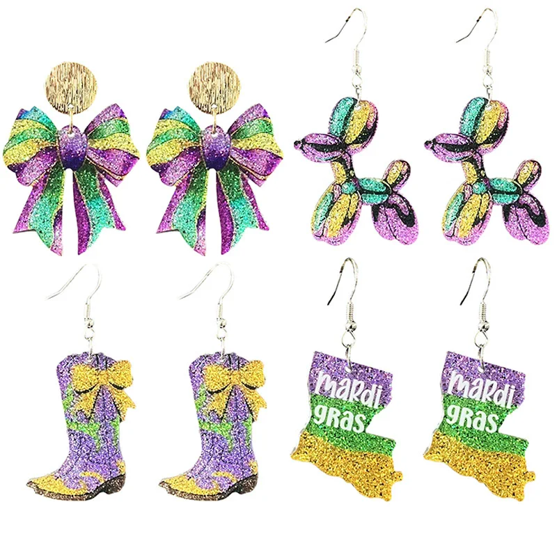 New Carnival Earrings Shining Party Parade Earrings Boots Map Bow Pop Earrings Carnival Decoration