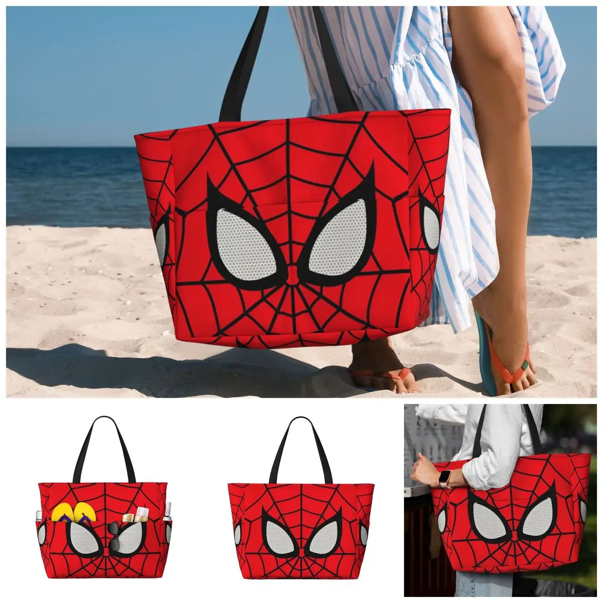 Grand sac fourre-tout de plage Spider Man pour femme, sacs fourre-tout étanches pour voyage