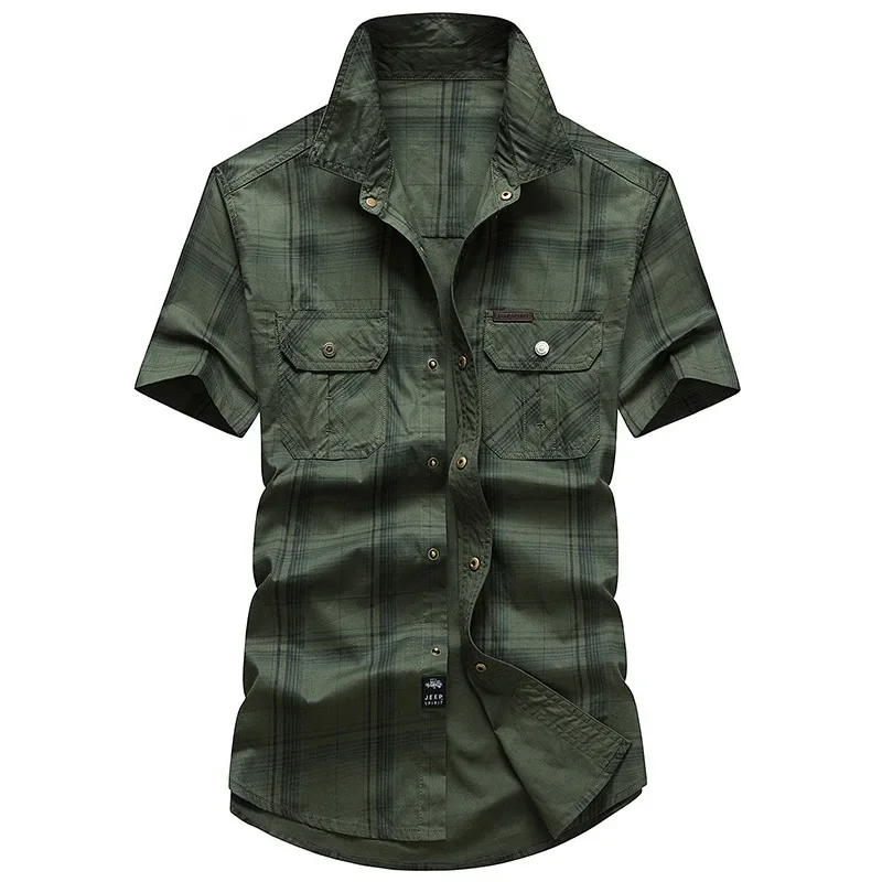 2024 New Men's Cargo Tactical Shirts 100% Cotton Short Sleeve Work Brand Military Hiking Shirt Chemise Plus size 4XL