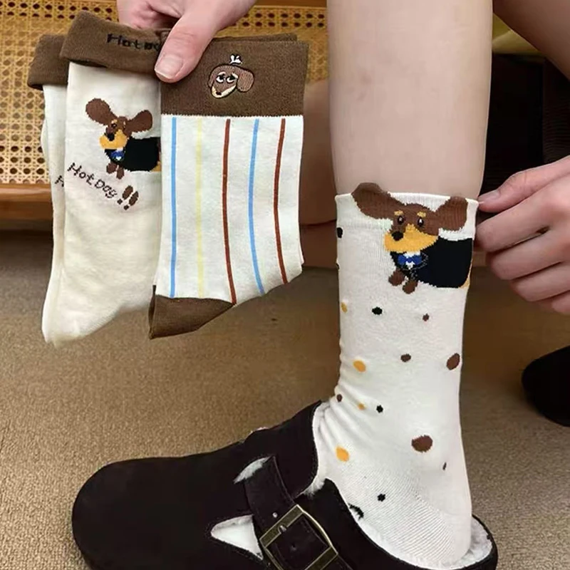 1 Pair Funny Dachshund Animal Cotton Socks Sausage Dog Cartoon Print Socks Autumn Winter Warm Sock Cute Couple Sock