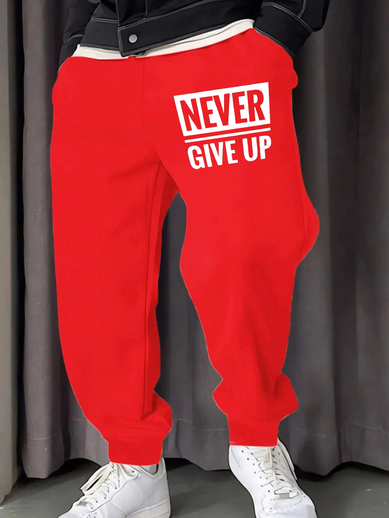 

Never Give Up Print Man Sweatpant Fleece Autumn Unisex Jogging Pants Drawstring Pocket Clothes Hip Hop Casual Streetwear