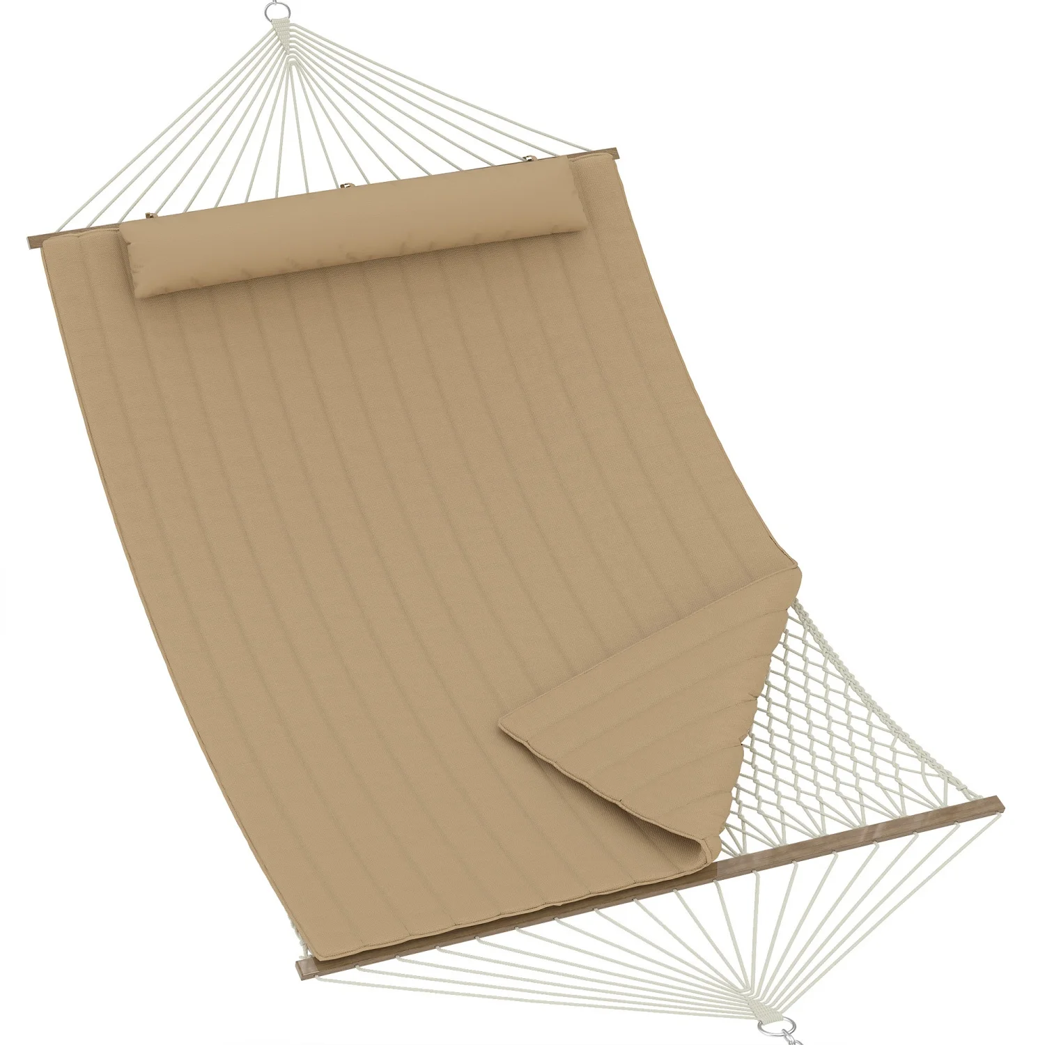 11.5FT Outdoor Hammock with Stand, 2 Person Quilted Fabric Hammock with Spreader Bar, Outdoor Hammock with Removable Pillow, Storage Pockets, Carabiners, 450 Lbs Capacity for Patio, Backyard, Beach