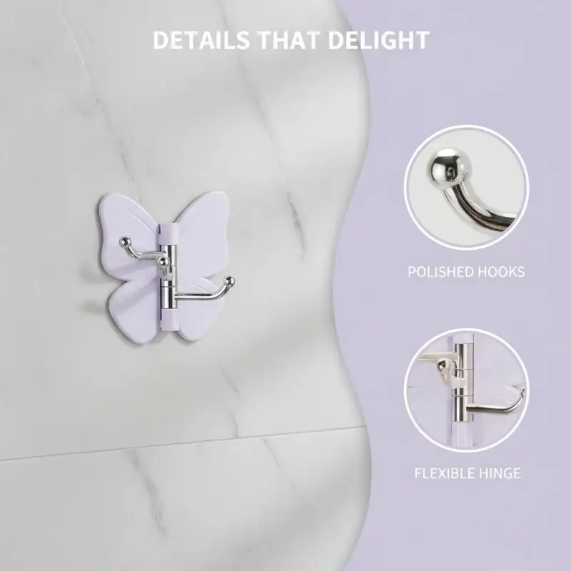 Butterfly Shaped Sticky Wall Hooks 180 Degree Rotatable No Drill All Purpose Adhesive Hooks for Home Kitchen Bathroom Office Use