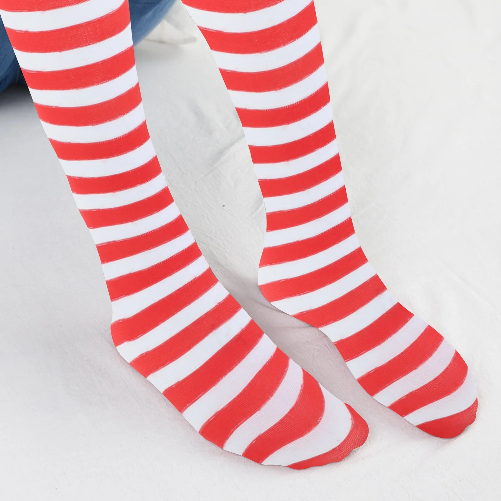 

Christmas Stocking Red and White Stockings Knee-high Socks for Women Striped Costume Accessories Holiday