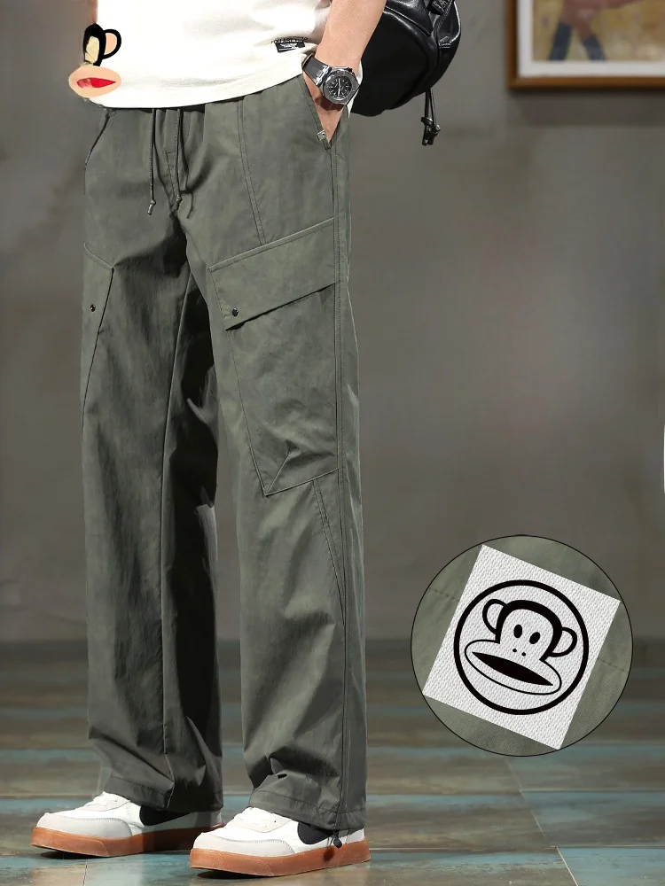 

Мужские летние тонкие брюки Paul Frank Ice Silk Work Trousers в американском ретро-стиле, свободные прямые повседневные длинные брюки для отдыха, модные, из полиэфирного волокна