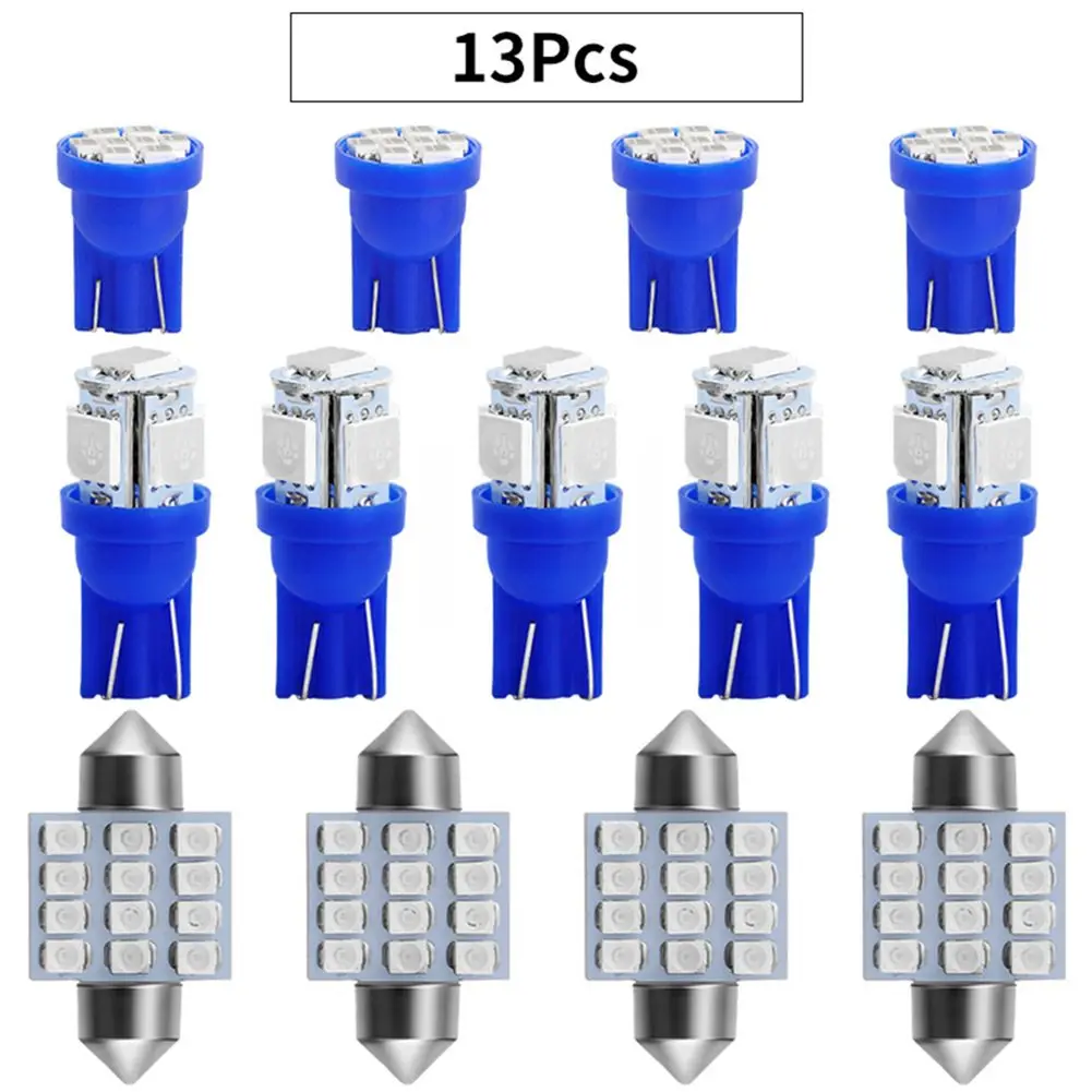 Car Interior LED Light Bulbs 13pcs Kit with T10 and 28 31mm Festoon Base for Dome Map Door Glove Box License Plate Lamps 12V