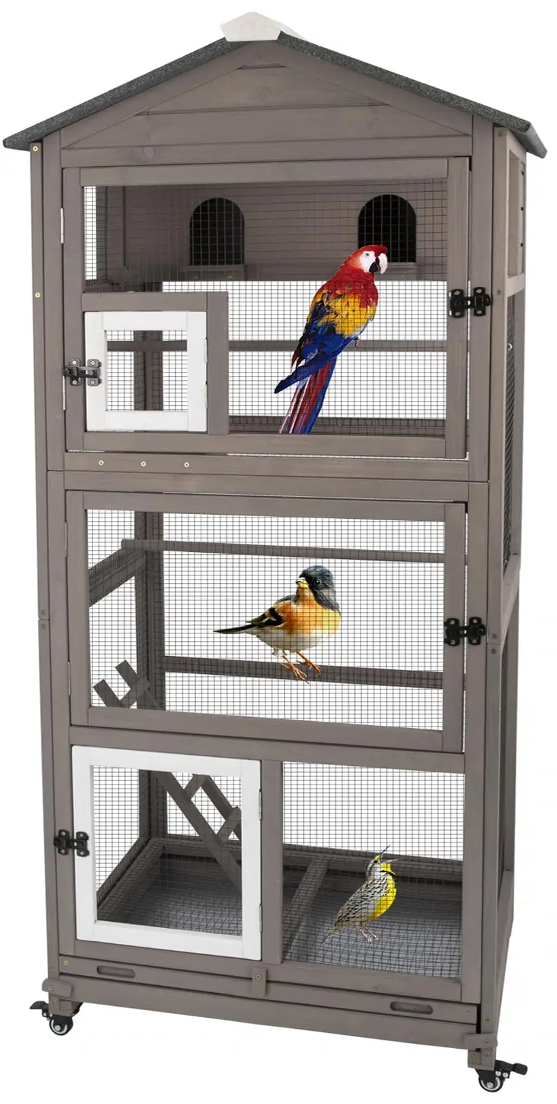Large Flight Bird Cage, Outdoor Wooden Aviary with 4 Wheels | Parrot Cage for Parakeets and Other Small Birds with