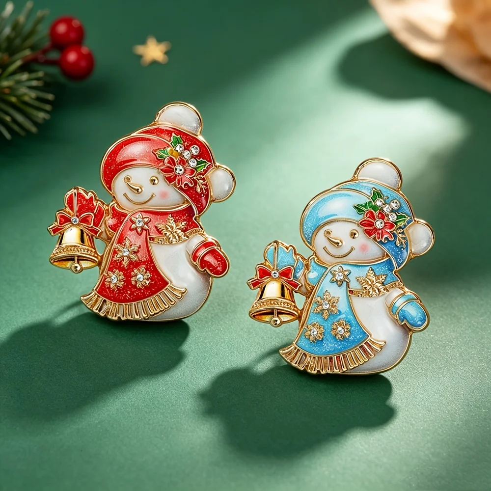 1pc Christmas Snowman Enamel Brooch, Rhinestone Inlaid Snowman Bell Pin, Christmas Fashion Accessory Gift, Pins for Backpacks