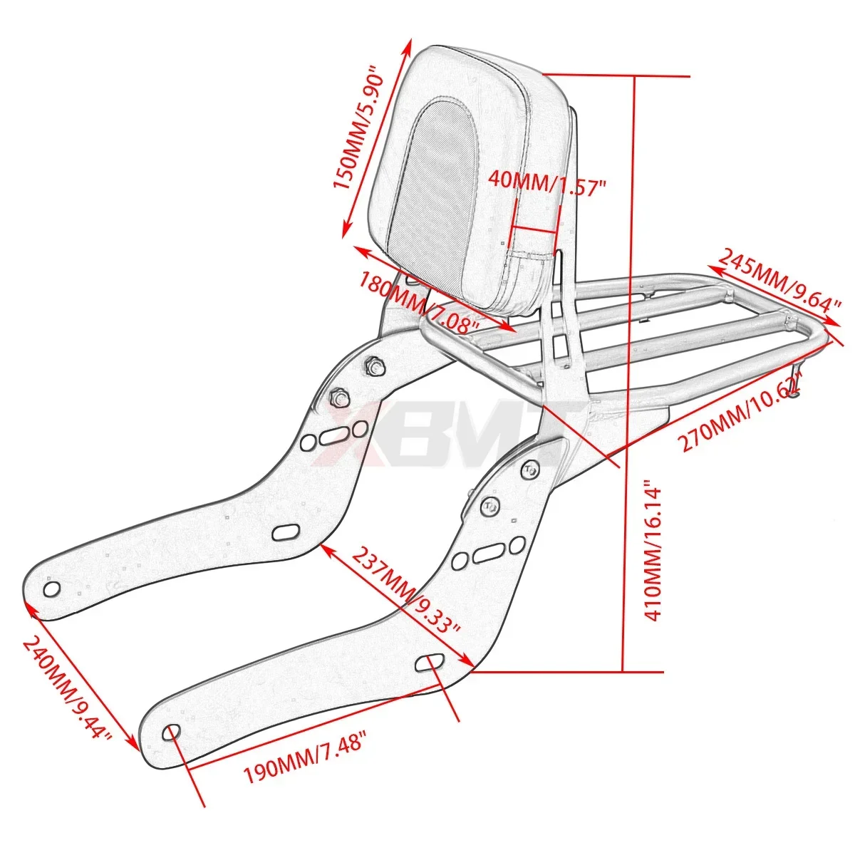 Motorcycle Backrest Sissy Bar with Luggage Rack For Honda Rebel CM300 CM500 CMX300 CMX500 2017-2024