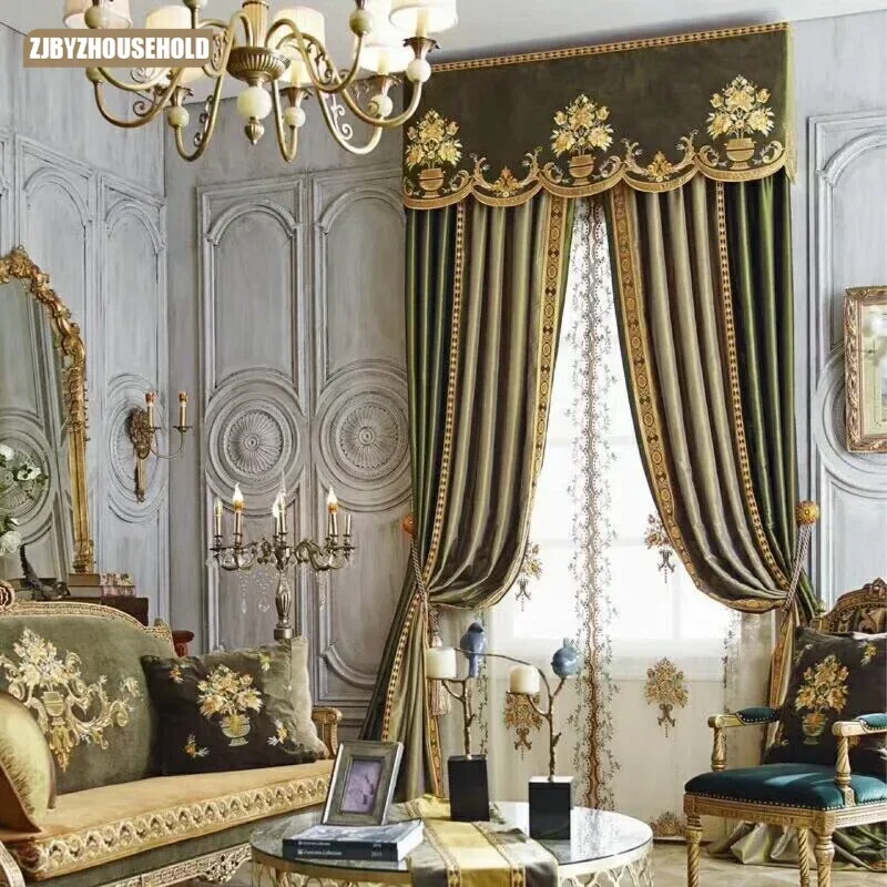 

European-style Luxury Embroidered Curtain for Living Room Customized Window Curtain Villa Stitching High-grade