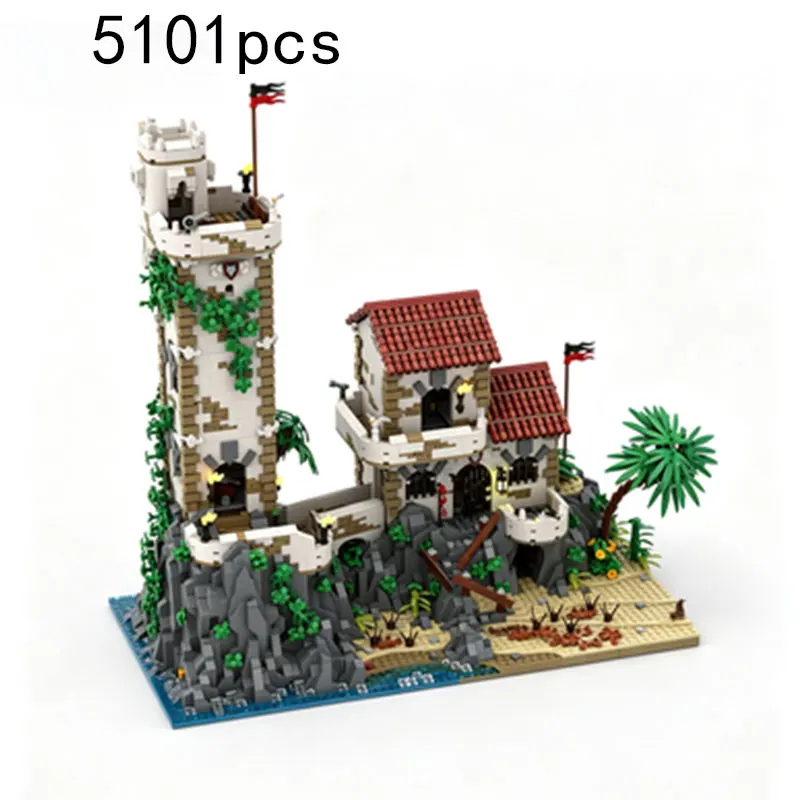 MOC5101pcs Large Medieval Island Castle Small Particle Building Block Toy Watchtower Architectural Model Toy Gift
