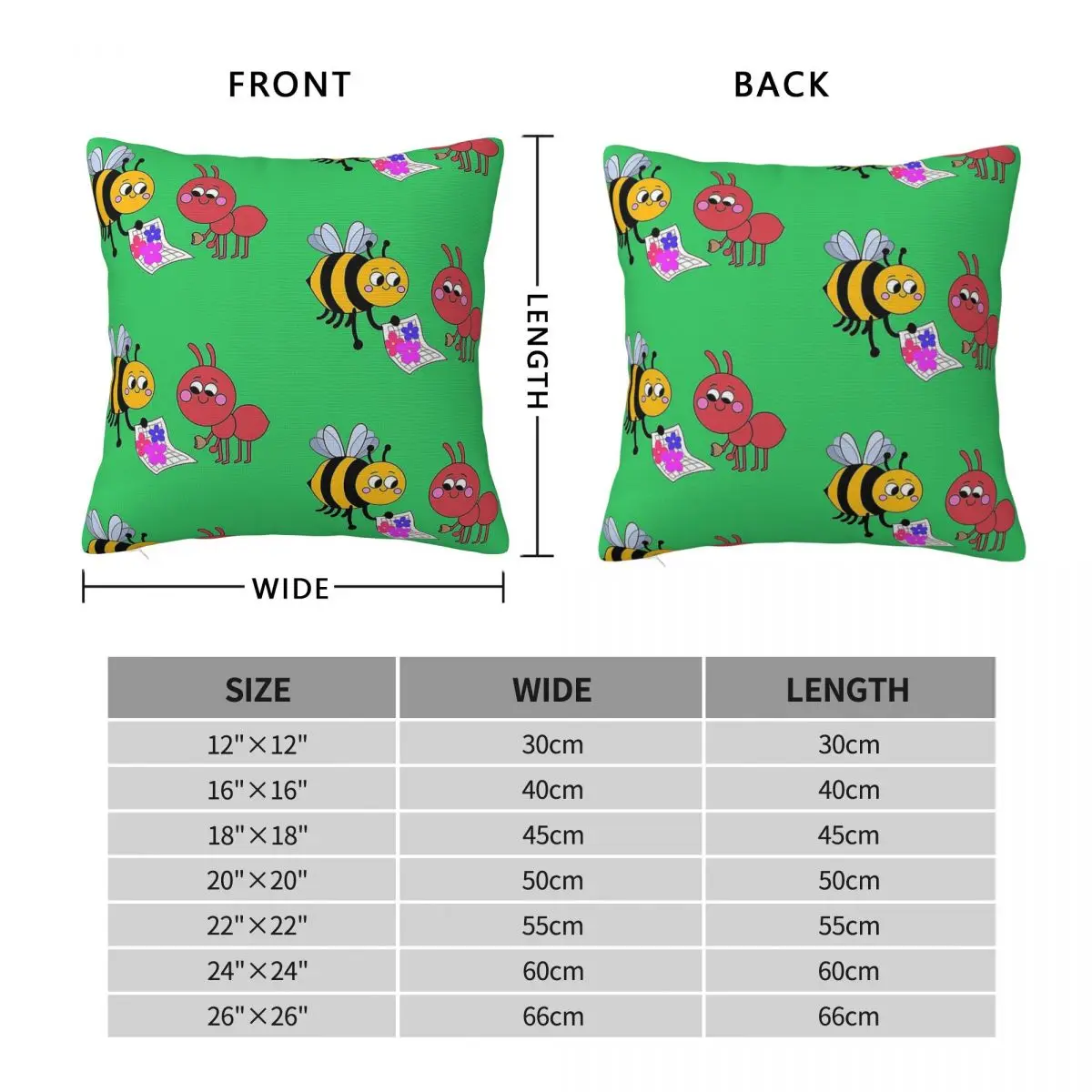Bee And Ant Bumble Nums Square Pillowcase Polyester Linen Velvet Printed Zip Decorative Throw Pillow Case Sofa Cushion Cover