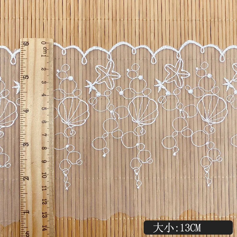 13CM Wide Tulle Embroidered Shell Mesh Lace Fabric for Fringes Party Wedding Dress Crafts Sewing Accessories Supplies African