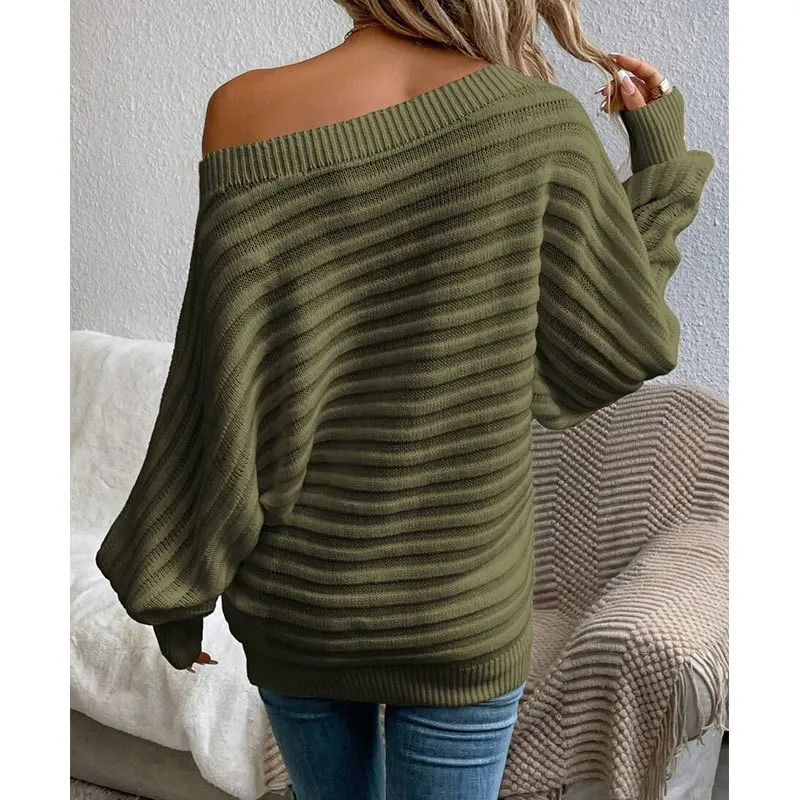 Herbst Sexy One-schulter Pullover Für frauen Casual Lose Einfache Fledermaus Lange ärmeln Pullover Pullover Weibliche 2025