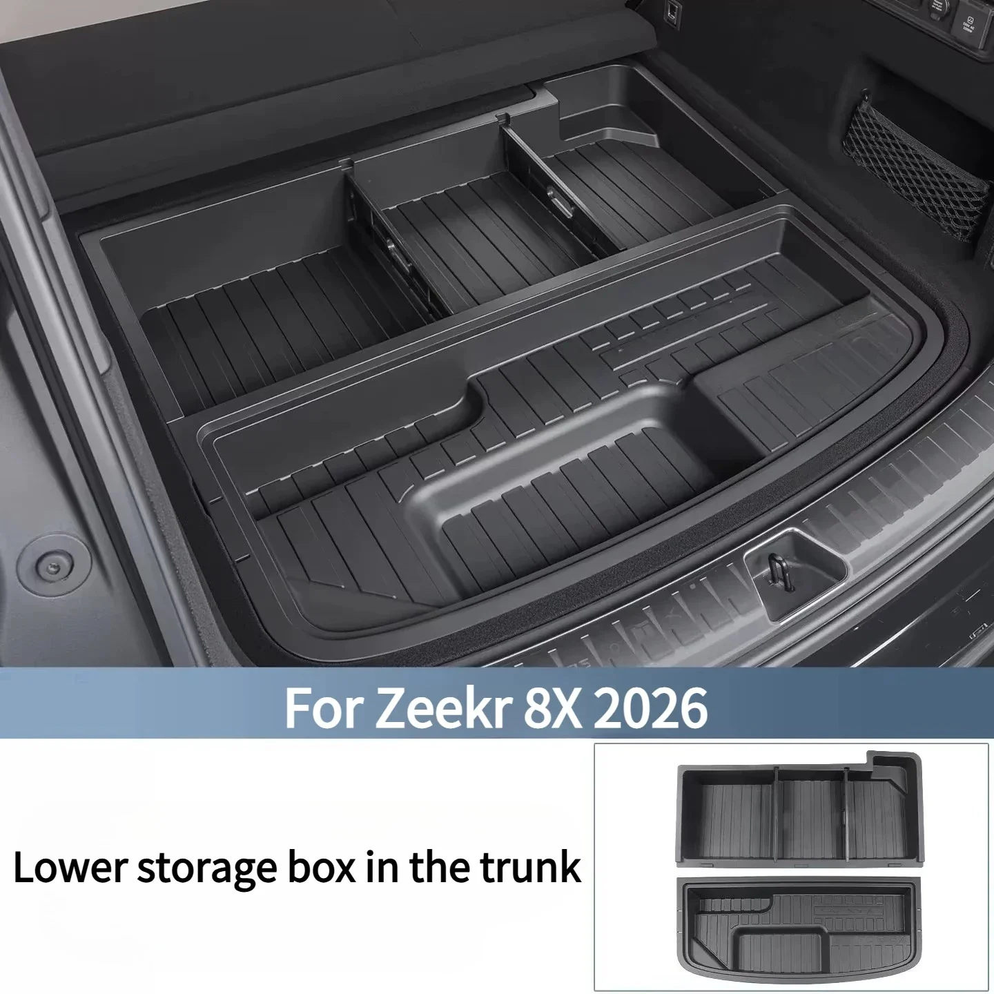 For Zeekr 8X 2026 Car Rear Trunk Lower Storage Box with Lid Trunk Organizer Outdoor Camping Desk Interior Tidying Accessories