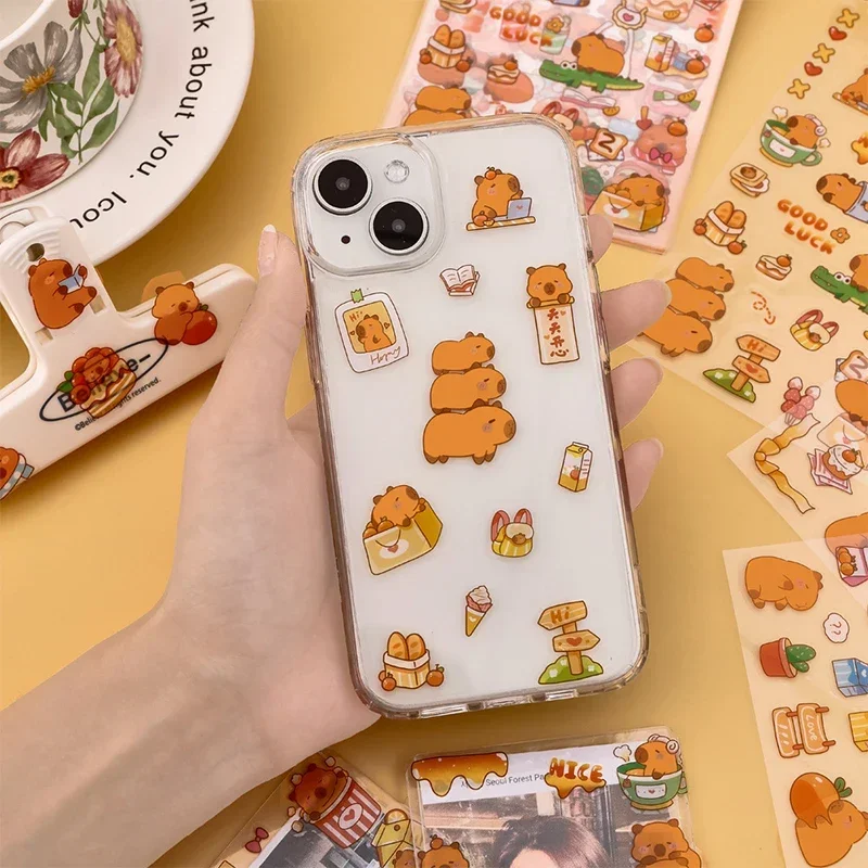 6 قطع من ملصقات Kawaii Capybara ملصقات كرتونية لألبوم حساب اليد DIY ملصقات تزيين اليوميات كابيبالا الجمالية #3